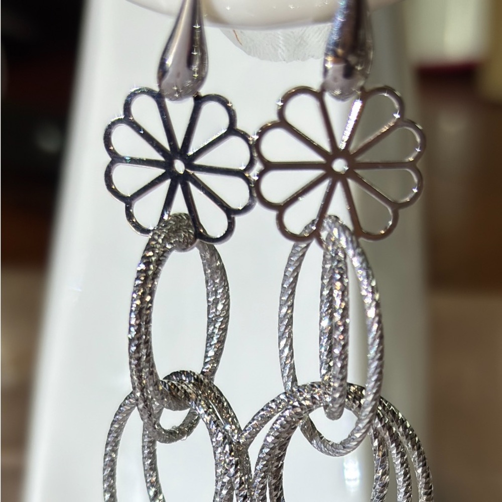 Zato’s Elegant 925 Sterling Silver Floral Drop Multi Hoop Earrings $139
